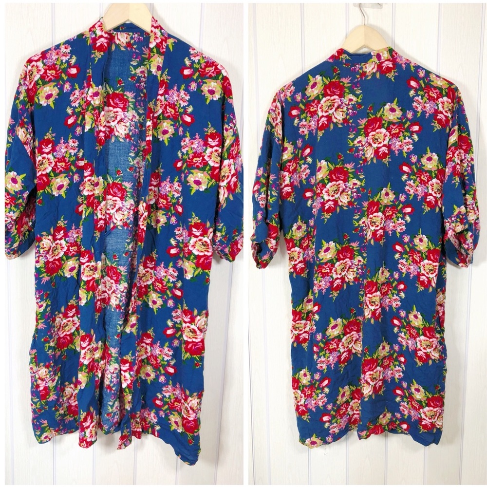 ! Floral Robe Short Sleeve Womens One Size